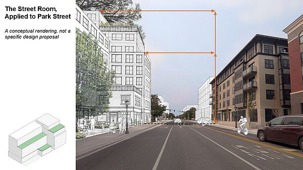 a conceptual rendering that says The Street Room, Applied to Park Street. A conceptual rendering, not a specific design proposal.